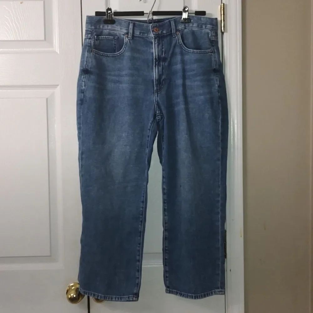 Express Original High Rise Cropped Wide Leg Jean Denim Capris Cropped Sz 12 NWOT